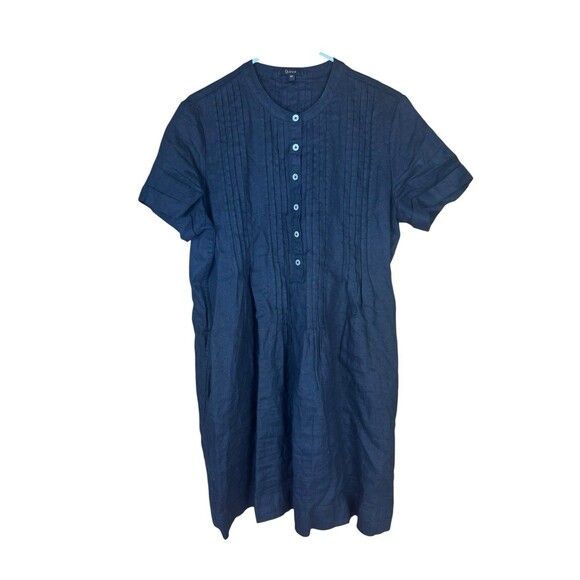 Quince Womens 100% European Linen Short Sleeve Swing Dress Black Medium Pleats - Picture 1 of 8